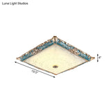 Green Led Flush Mount Ceiling Light With White Glass - Traditional Square Fixture 16’/19.5’ Width