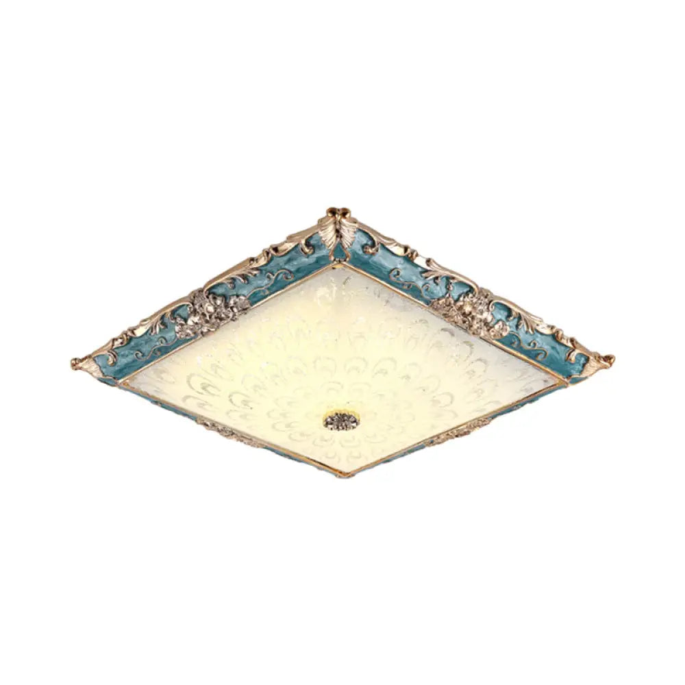 Green Led Flush Mount Ceiling Light With White Glass - Traditional Square Fixture 16/19.5 Width