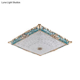 Green Led Flush Mount Ceiling Light With White Glass - Traditional Square Fixture 16’/19.5’ Width