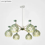 Green Macaron Hollow Orb Chandelier With Crystal Bead Accent | Bedroom Hanging Light