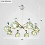 Green Macaron Hollow Orb Chandelier With Crystal Bead Accent | Bedroom Hanging Light