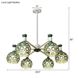 Green Macaron Hollow Orb Chandelier With Crystal Bead Accent | Bedroom Hanging Light