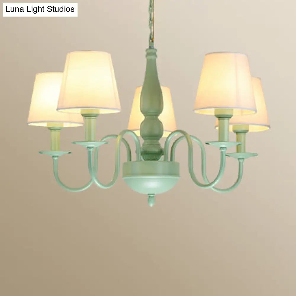 Green Metal And Fabric Chandelier: Stylish Coolie Shade For Adult Bedrooms