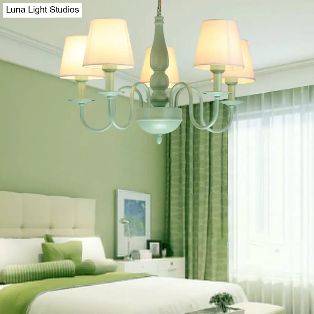 Green Metal And Fabric Chandelier: Stylish Coolie Shade For Adult Bedrooms
