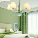 Green Metal And Fabric Chandelier: Stylish Coolie Shade For Adult Bedrooms