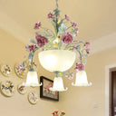 Green Metal Bowl Chandelier - Romantic Pastoral 5/7 Bulb Dining Room Drop Lamp With Rose Accents 7 /
