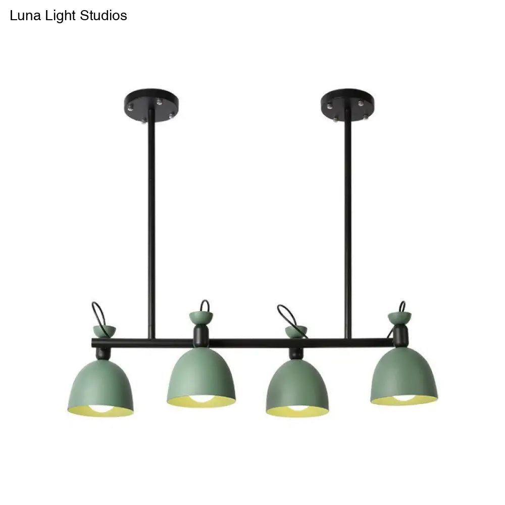 Green Metal Dome Chandelier - Modernist 4-Light Fixture with Adjustable Node Green