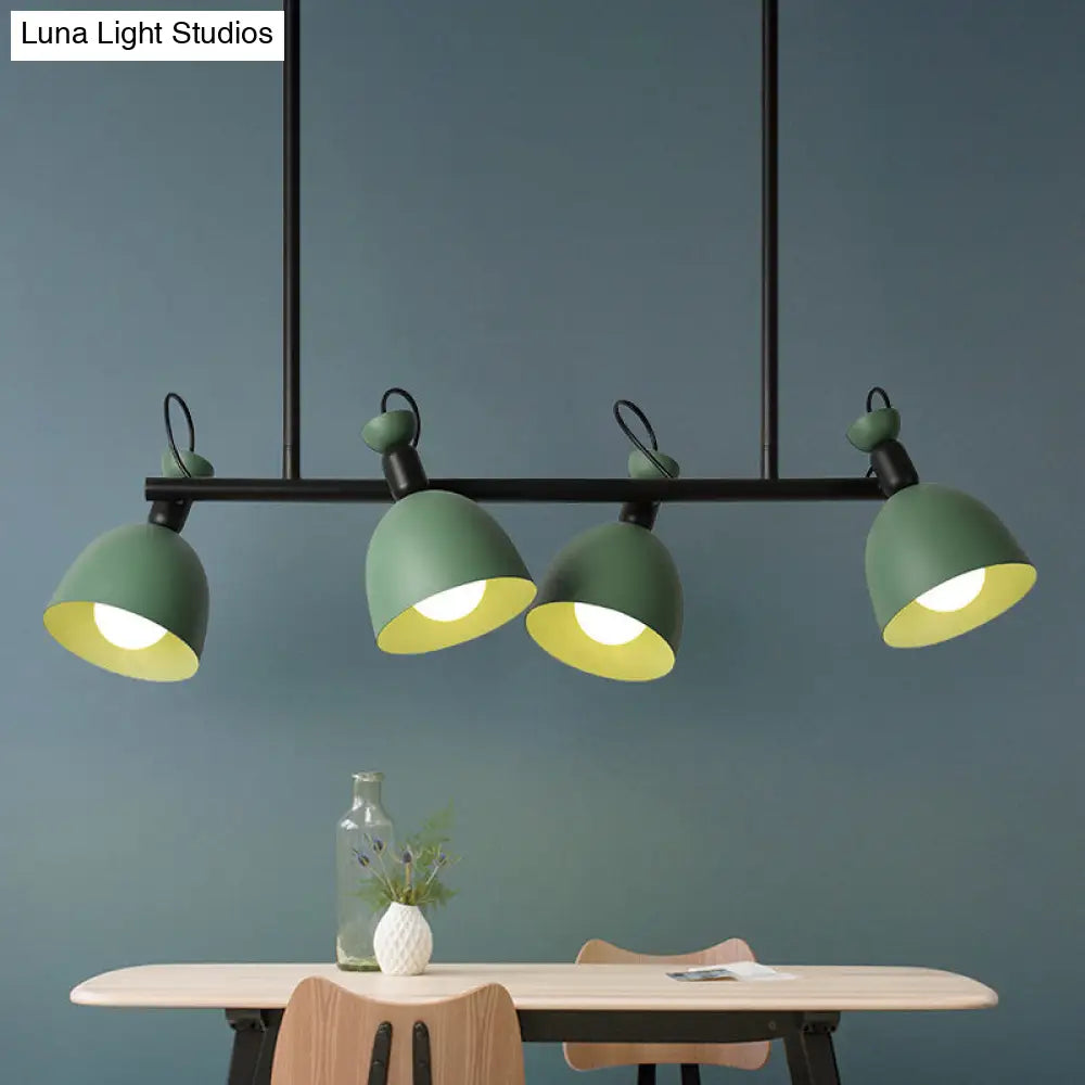 Green Metal Dome Chandelier - Modernist 4-Light Fixture with Adjustable Node Green