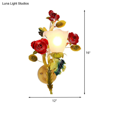 Green Metal Wall Sconce With Blossom Design - Perfect For Bedroom Lighting