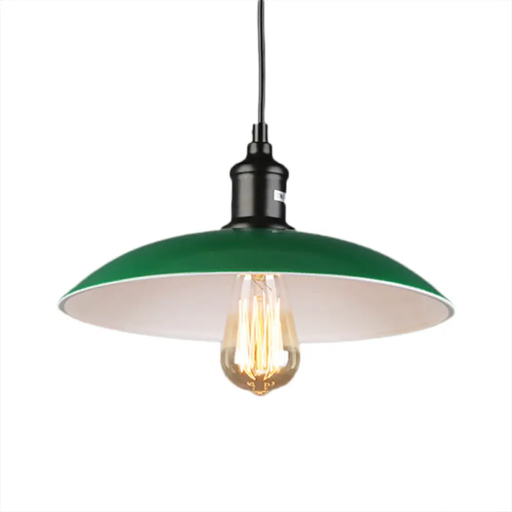 Green Vintage Dome Pendant Light For Dining Table Or Ceiling - 14/18 Dia
