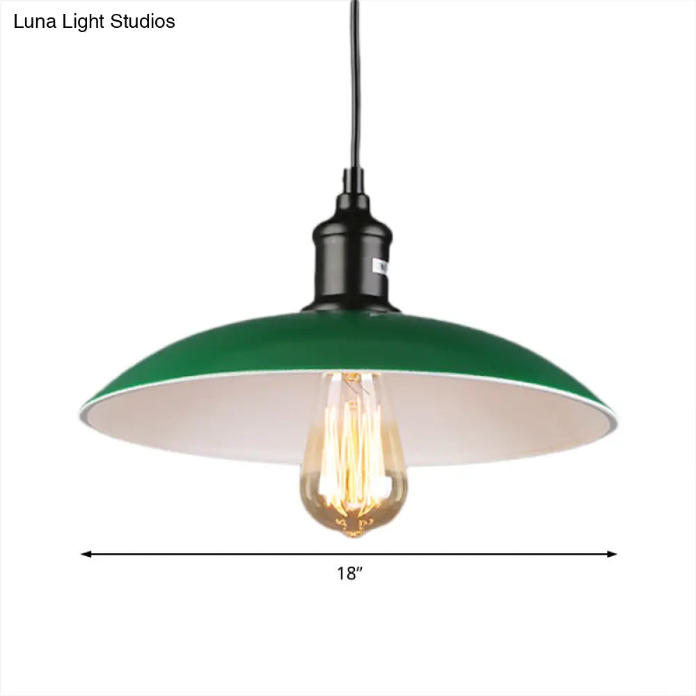 Green Metallic Vintage Pendant Light With Dome Shade - 14’/18’ Diameter