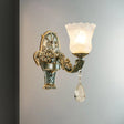 Green Mid Century Single Bulb Sconce - Floral Shade Clear Latticed Glass Bedside Wall Lamp Fixture