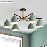 Green Nordic Dome Shade Wooden Hanging Chandelier Stylish Multi-Light Ceiling Light For Living Room