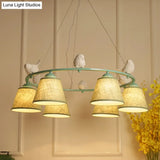 Green Rustic Style Ring Villa Chandelier With Bird & Tapered Shade