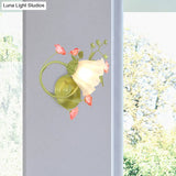 Green Scalloped Wall Light - Traditional White Glass Living Room Sconce Lighting