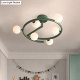 Green Swirled Arm Milk Glass Bubble Flush Light - Nordic 6 Heads Semi - Flush Ceiling
