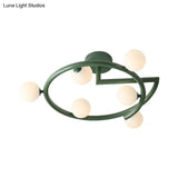 Green Swirled Arm Milk Glass Bubble Flush Light - Nordic 6 Heads Semi - Flush Ceiling