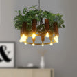 Green Wagon Suspension Light - Industrial Metal 10-Head Chandelier With Plant Deco Perfect For