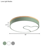 Green/White/Grey Macaron Ceiling Led Light With Wave Pattern And Wood Accent
