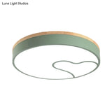 Green/White/Grey Macaron Ceiling Led Light With Wave Pattern And Wood Accent
