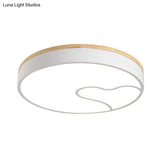 Green/White/Grey Macaron Ceiling Led Light With Wave Pattern And Wood Accent