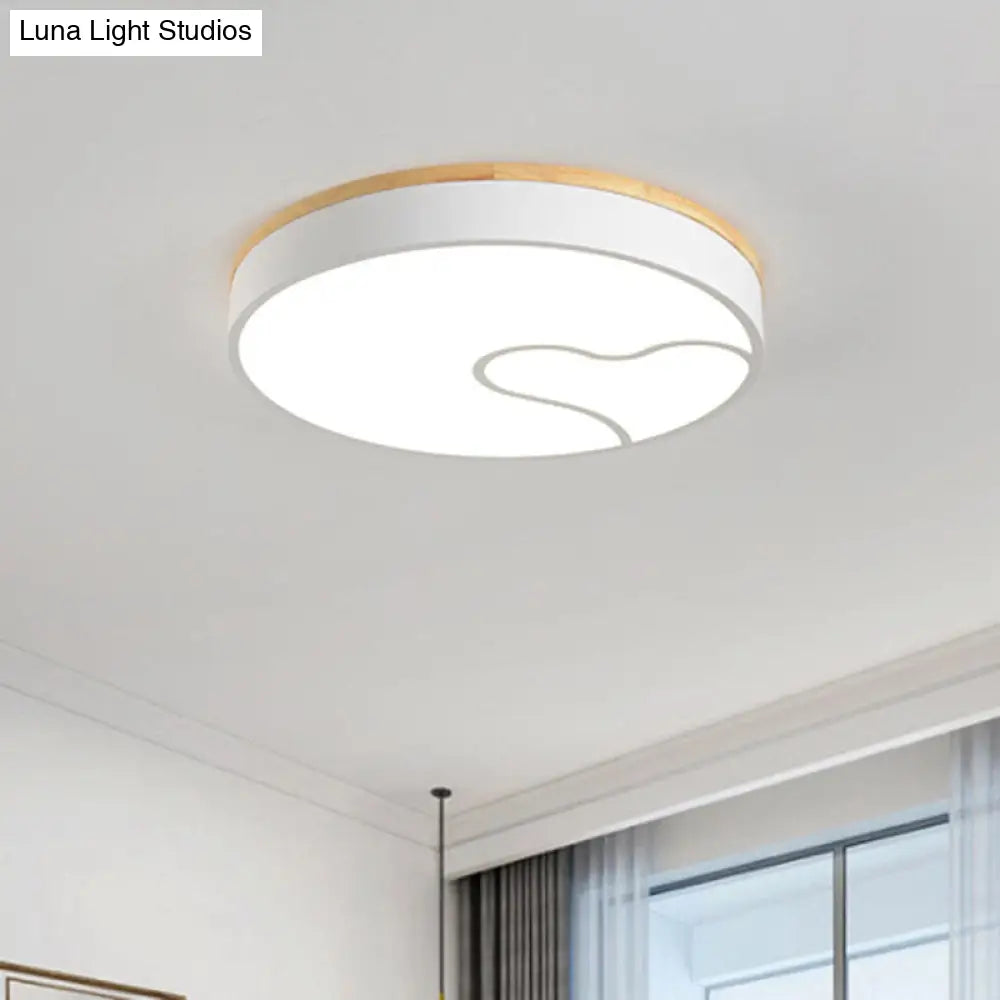 Green/White/Grey Macaron Ceiling Led Light With Wave Pattern And Wood Accent