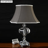 Grey Fabric Nightstand Lamp - Elegant Flared Shade And Crystal Base