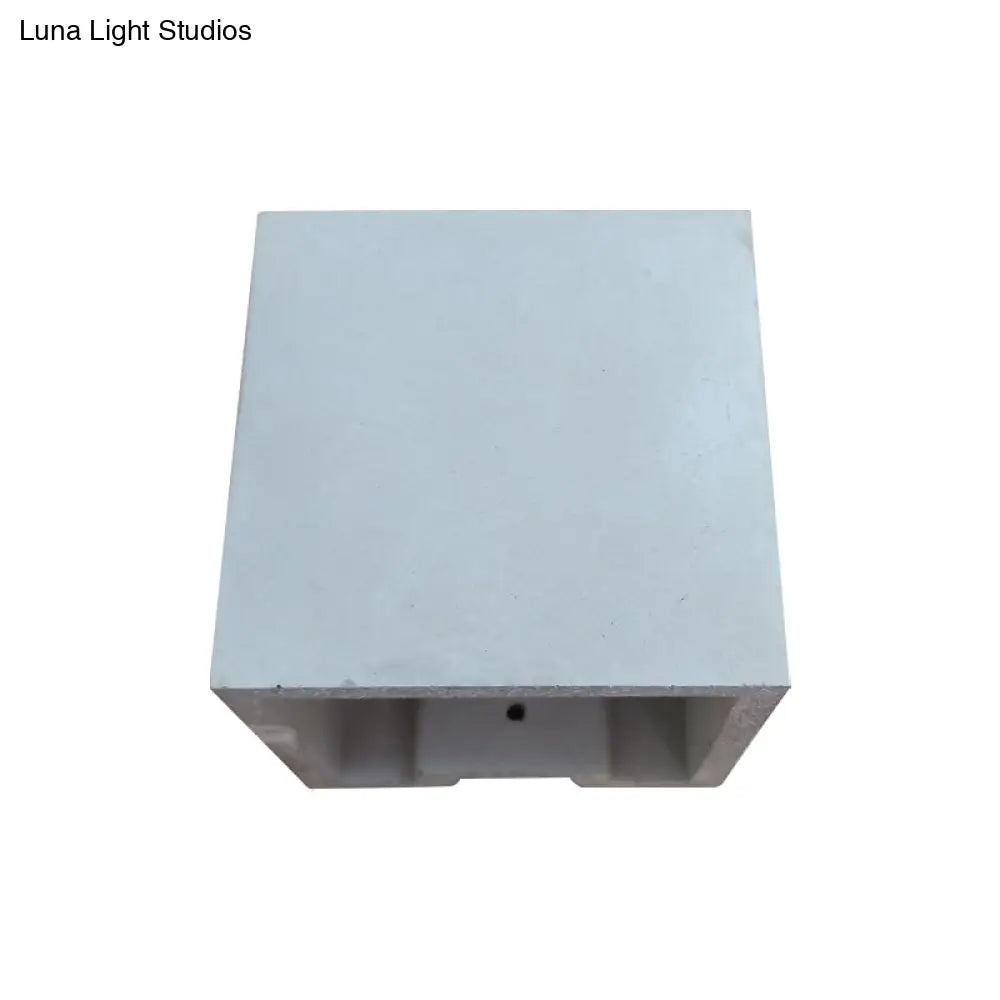 Grey Flush Mount Wall Light Nordic 1 Head - Cube/Cuboid Cement Up & Down Sconce For Stairs 4/5/7