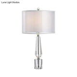 Grey Nightstand Lamp: Fabric Drum Shade Single Classic Table Light With Crystal Pedestal