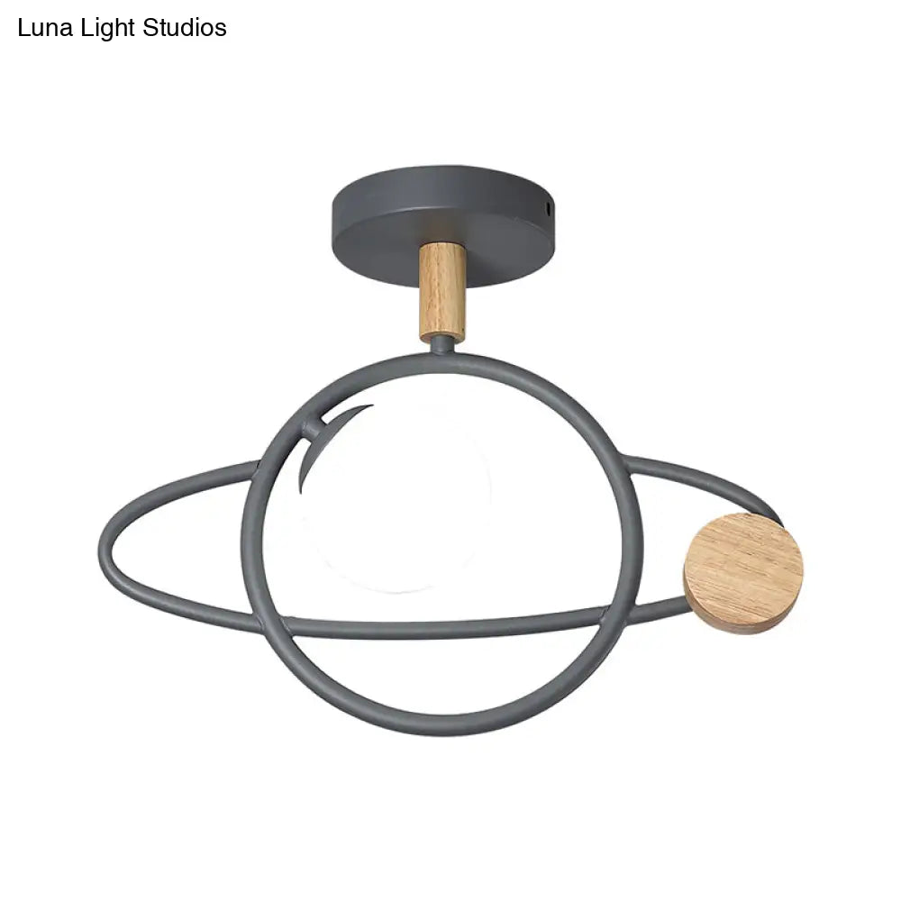 Grey Planet Orbit Semi Flush Metallic Ceiling Mounted Fixture - Contemporary Design