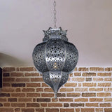 Grey Traditional Gourd Pendant Lamp - 1 Head Metal Ceiling Light