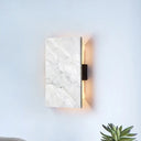 Grey Wall Sconce With Rectangle Marble Shade - 2 Lights Bedside Mounted Lamp