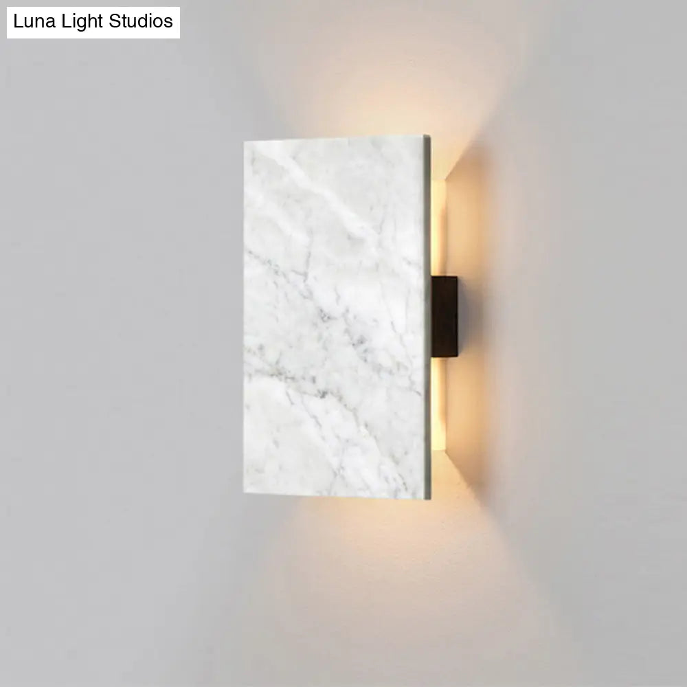 Grey Wall Sconce With Rectangle Marble Shade - 2 Lights Bedside Mounted Lamp