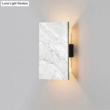 Grey Wall Sconce With Rectangle Marble Shade - 2 Lights Bedside Mounted Lamp