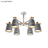Grey Wood-Accented Macaron 6-Light Semi Flush Ceiling Chandelier