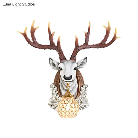 Grey/Yellow Deer Head Wall Sconce With Beveled K9 Crystal For Living Room