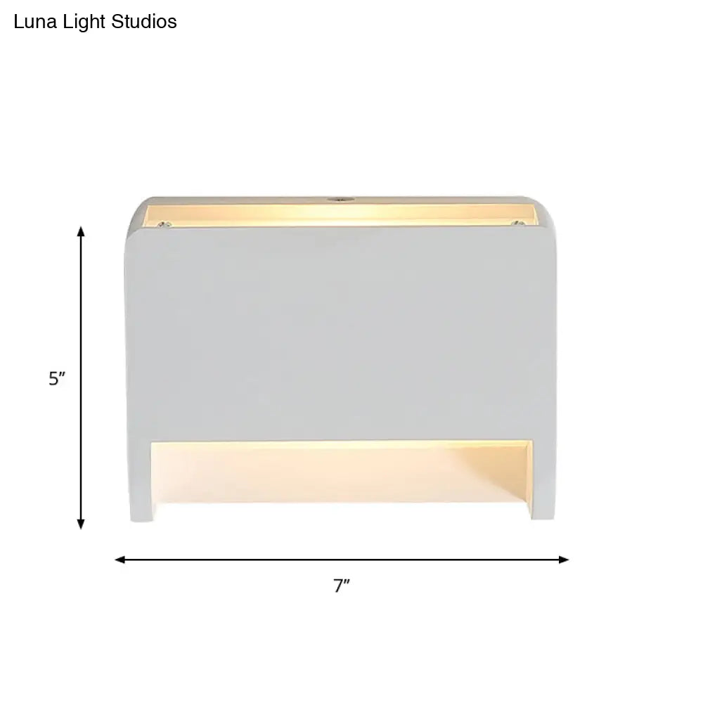 Gypsum 1-Light Led Wall Lamp In Minimalist Box Shape For Bedroom White