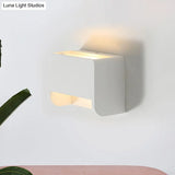 Gypsum 1-Light Led Wall Lamp In Minimalist Box Shape For Bedroom White