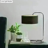 Hailey - Simplicity 1-Bulb Nightstand Light Black/White Cylinder Night Table Lamp With Fabric Shade