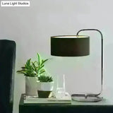 Hailey - Simplicity 1-Bulb Nightstand Light Black/White Cylinder Night Table Lamp With Fabric Shade