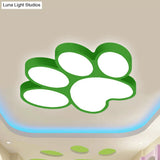 Hallway Home Paw Led Flushmount Ceiling Light - Acrylic Kids Lovely Design Green / 18 Warm