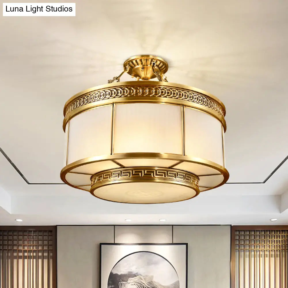 Halo Colonial Milky Glass 6-Bulb Gold Semi Flush Bedroom Light Fixture