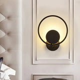 Halo Ring Metallic Sconce Light - Minimalist Black Led Wall Lamp In Warm/White