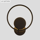 Halo Ring Metallic Sconce Light - Minimalist Black Led Wall Lamp In Warm/White