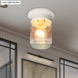 Hand Blown Glass Industrial Ceiling Light With Cylinder Shape And Flush Mount - Black/White