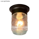 Hand Blown Glass Industrial Ceiling Light With Cylinder Shape And Flush Mount - Black/White