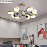 Hand Blown Glass Round Chandelier Light - Contemporary Pendant Lighting Fixture In Gold (6/8 Lights)