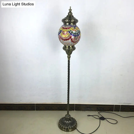 Hand-Crafted Vintage Glass Floor Lamp In Red/Blue/Green Sphere Stand