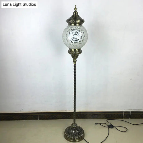 Hand-Crafted Vintage Glass Floor Lamp In Red/Blue/Green Sphere Stand