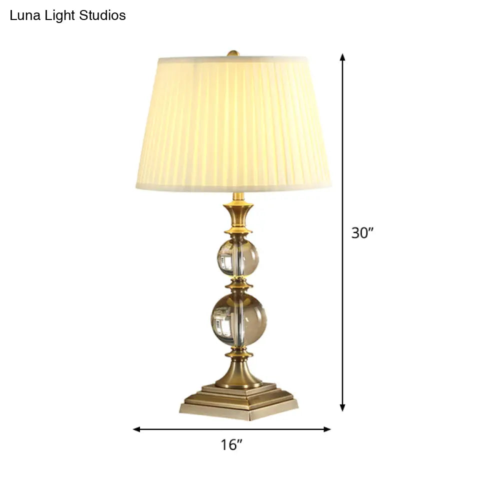 Hand-Cut Crystal Modernist Sphere Desk Lamp In Beige